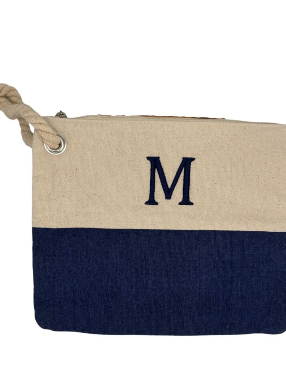 NWOT Nautical  Initial Canvas Tote Makeup Travel Bag Monogram M Wristlet